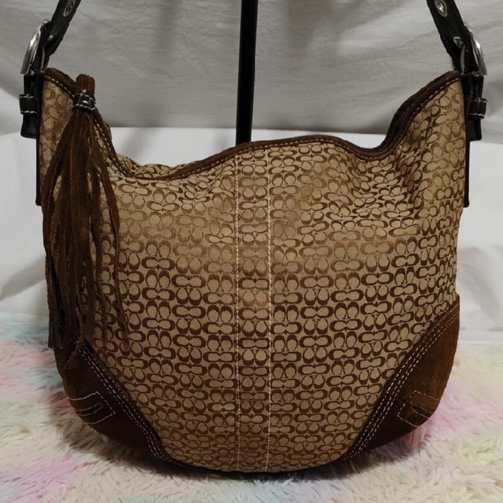 SALE! Authentic Coach Y2K Mini Signature C Shoulder Bag W Tassels - Picture 2 of 14
